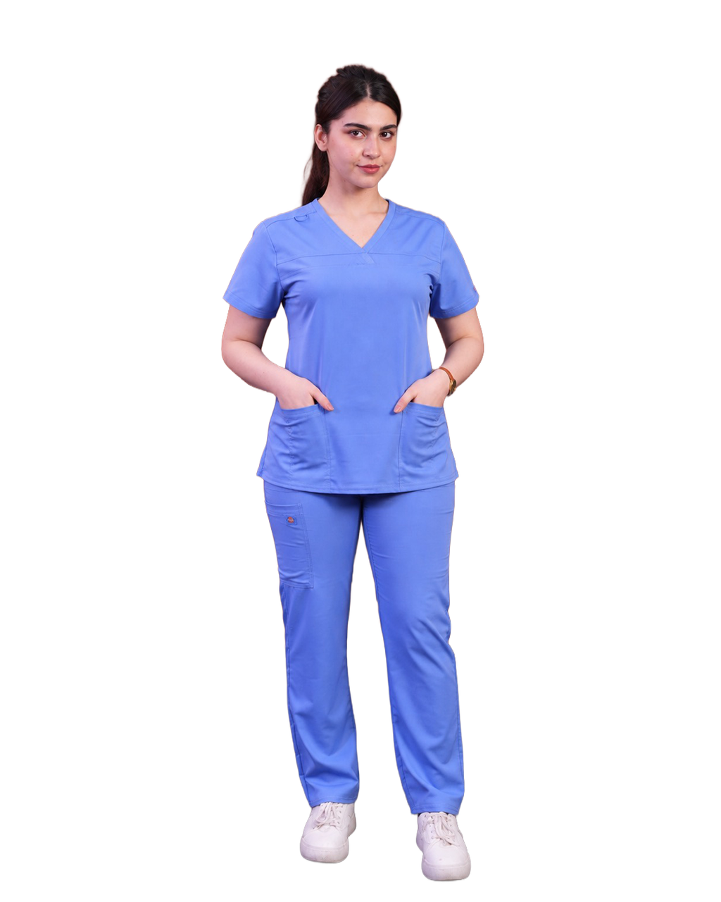 Balance by Dickies Women's V-Neck Rib Knit Panel Solid Scrub