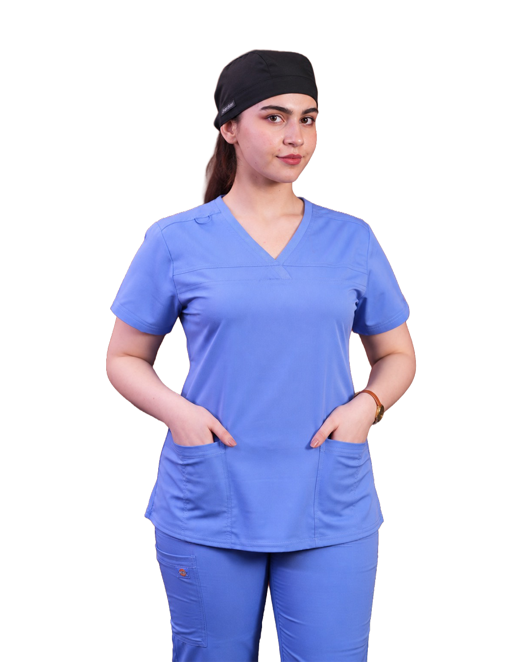 Balance by Dickies Women's V-Neck Rib Knit Panel Solid Scrub