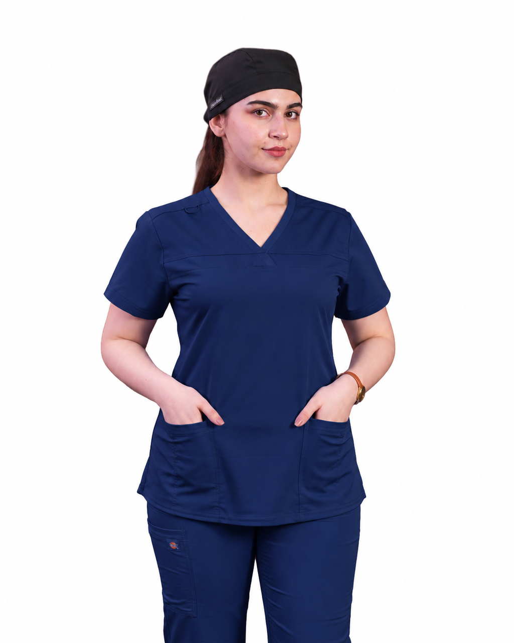 Balance by Dickies Women's V-Neck Rib Knit Panel Solid Scrub