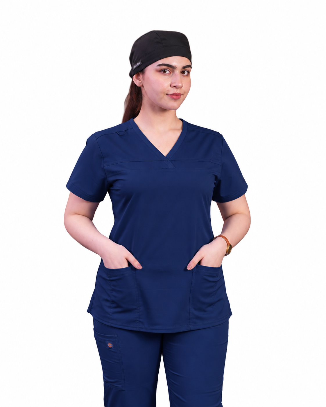 Balance by Dickies Women's V-Neck Rib Knit Panel Solid Scrub