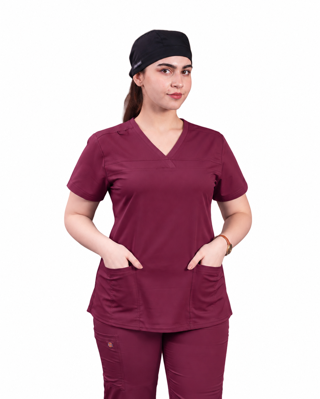 Balance by Dickies Women's V-Neck Rib Knit Panel Solid Scrub