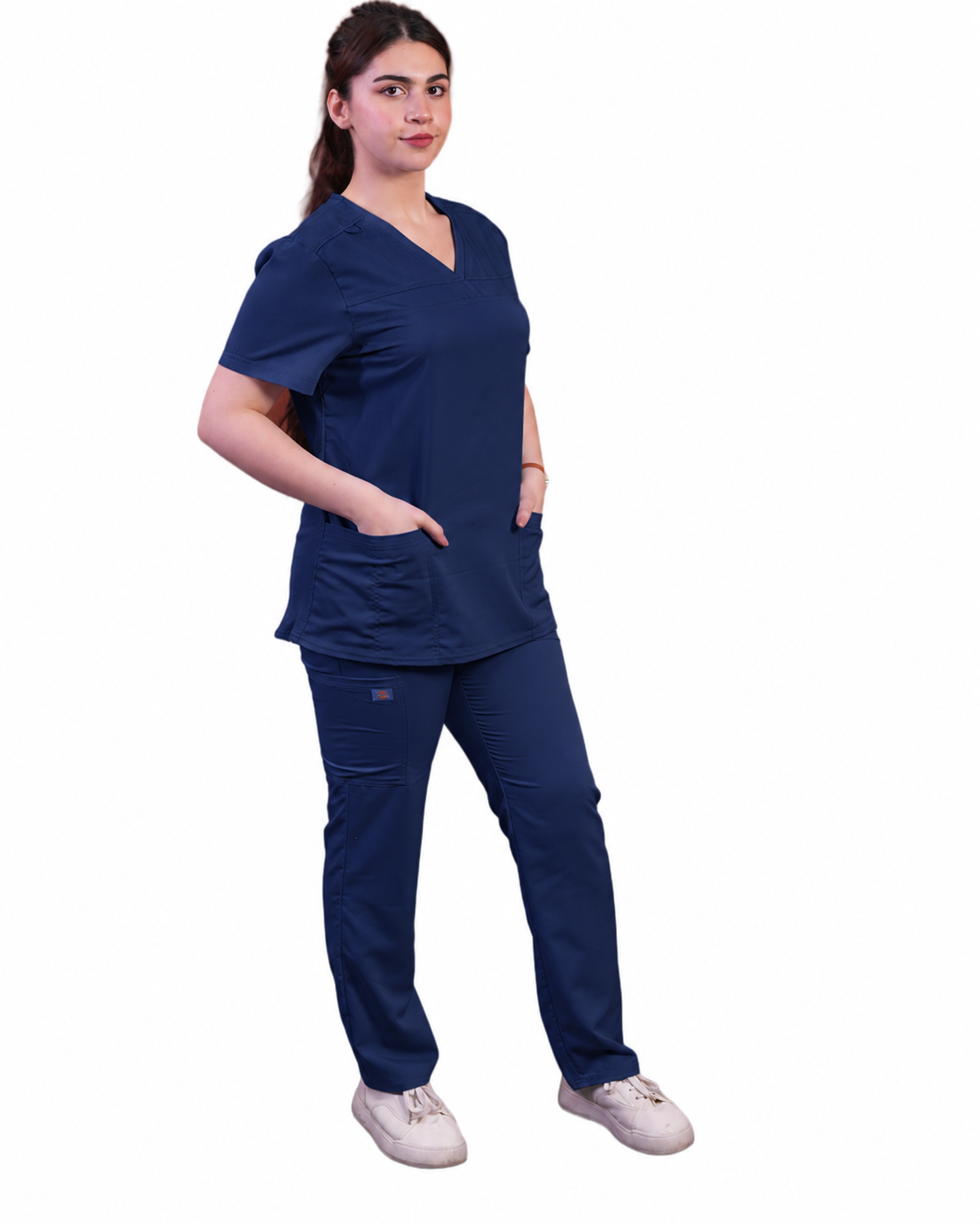 Balance by Dickies Women's V-Neck Rib Knit Panel Solid Scrub