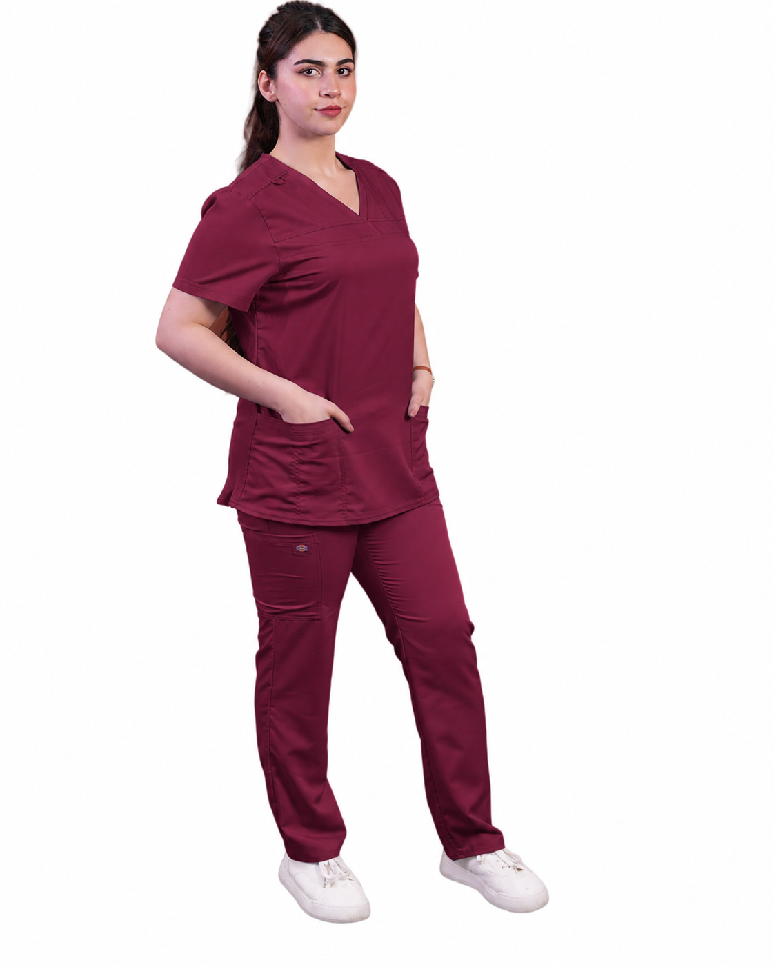 Balance by Dickies Women's V-Neck Rib Knit Panel Solid Scrub
